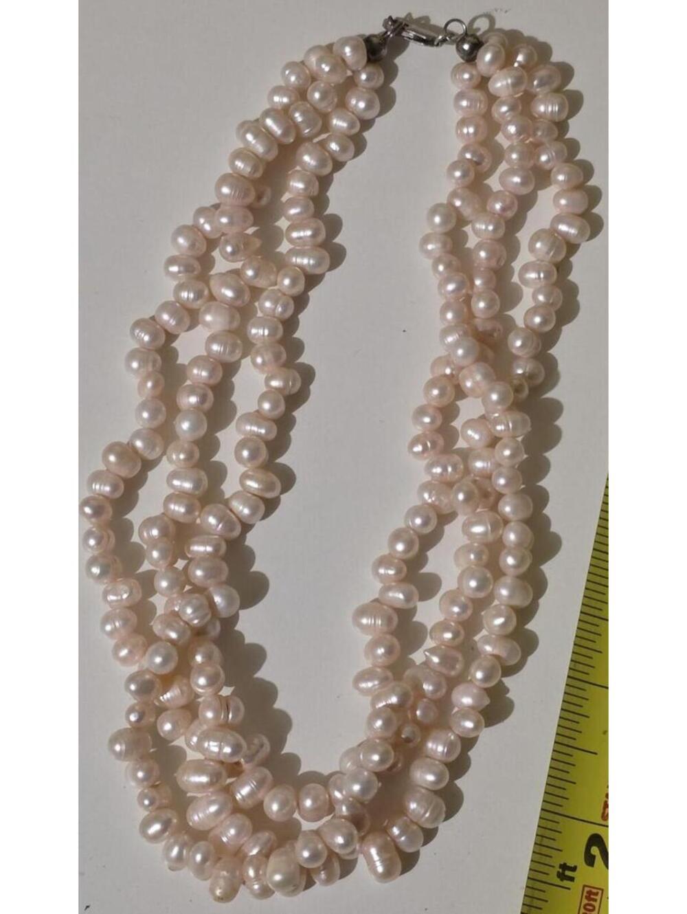 Vintage Multi-Strand Genuine Pink Pearl Necklace with Silver Clasp